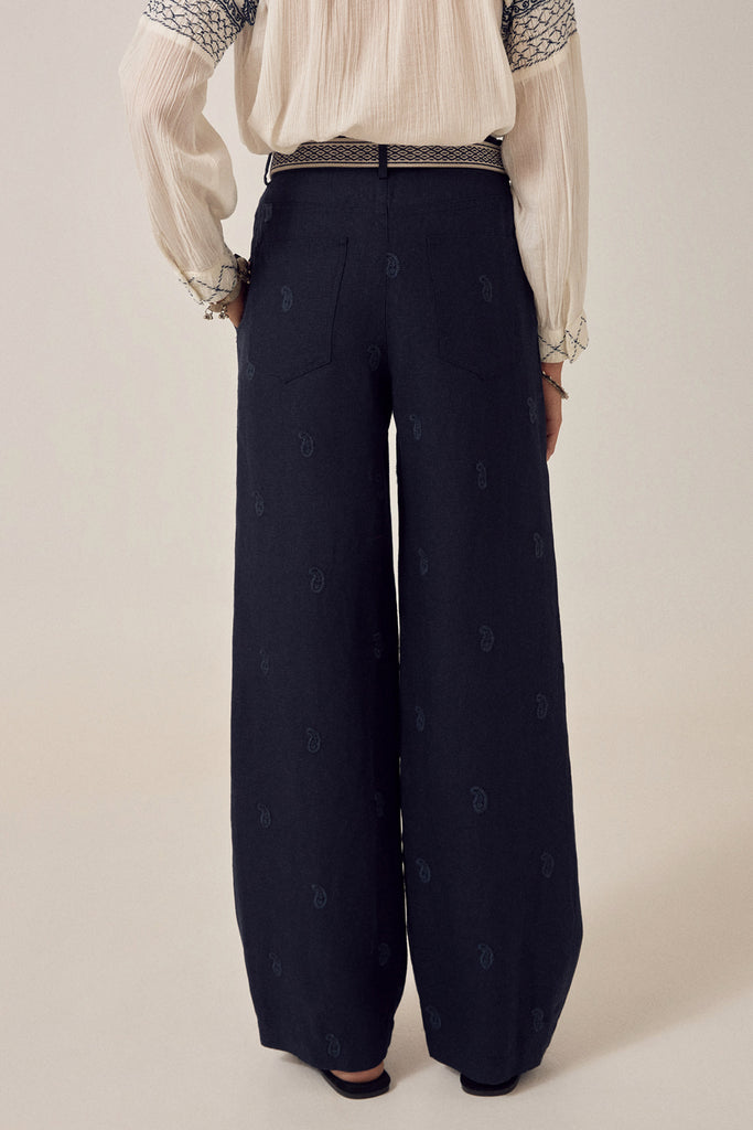 Pantaloni Maison Hotel blu notte con ricami