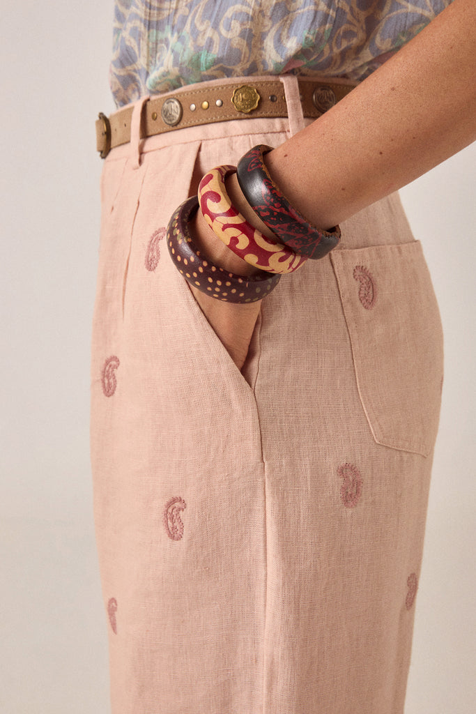 Pantaloni Maison Hotel rosa poudre con ricami