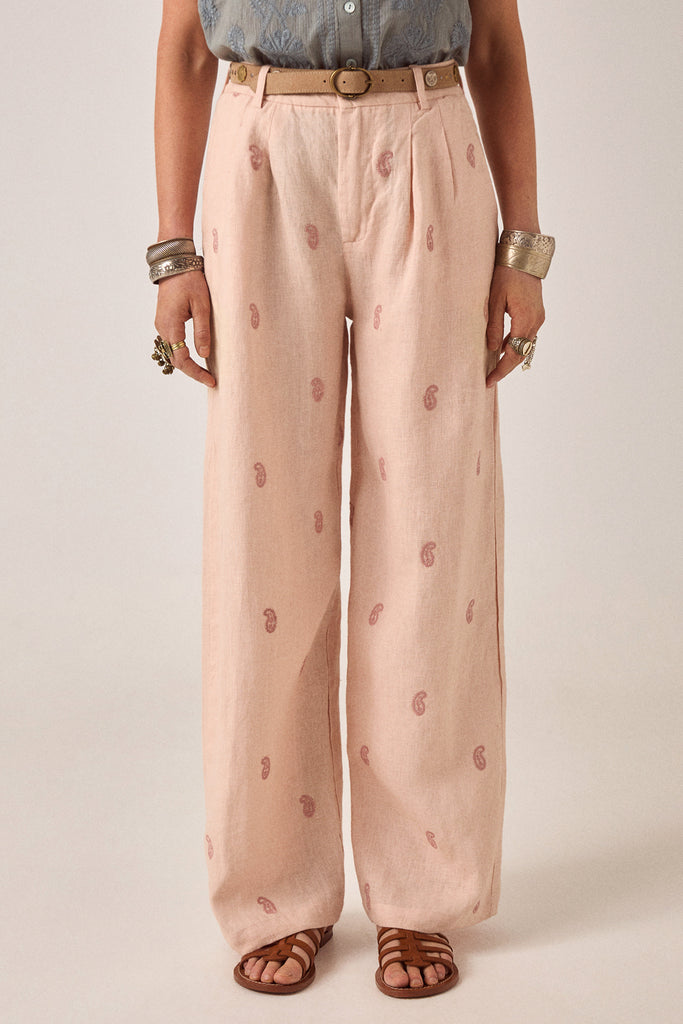 Pantaloni Maison Hotel rosa poudre con ricami