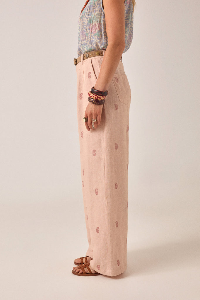 Pantaloni Maison Hotel rosa poudre con ricami