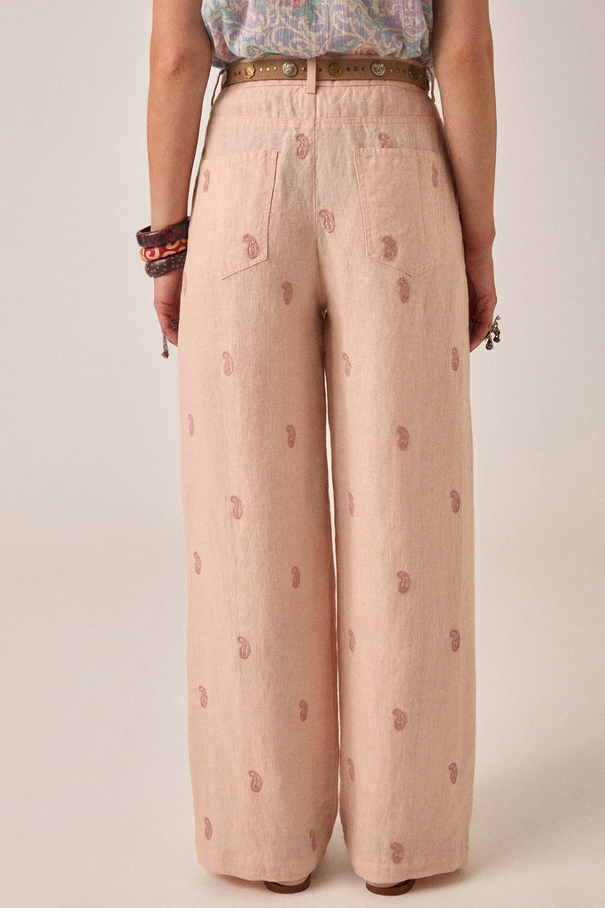 Pantaloni Maison Hotel rosa poudre con ricami