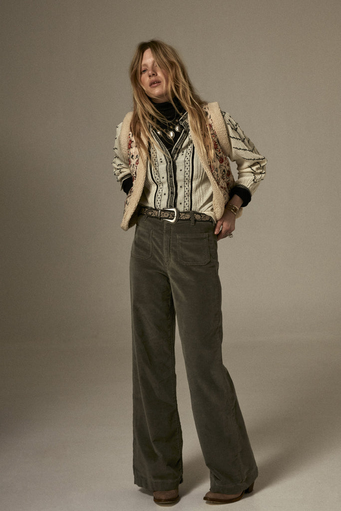 Pantaloni Maison Hotel quattro tasche velluto verde