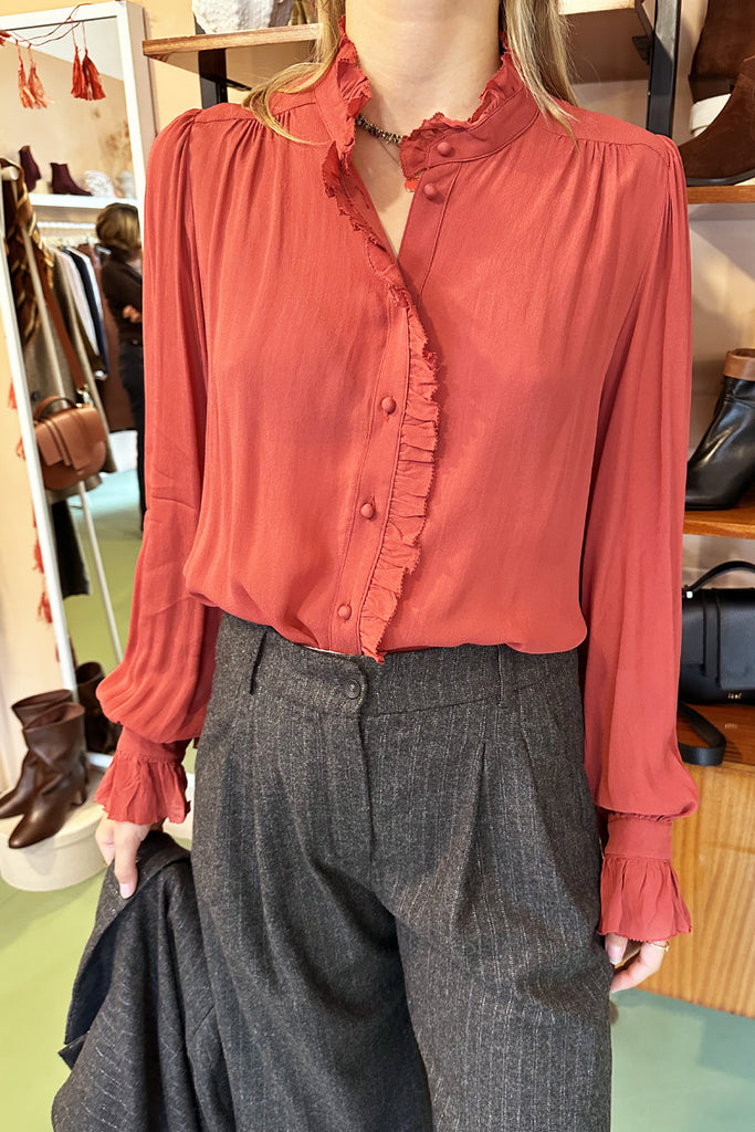 Camicia Suncoo rosso mattone con frill