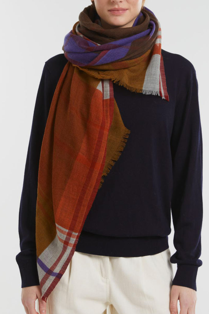 Sciarpa Ma Poesie in garza di lana fantasia orange ocra e viola