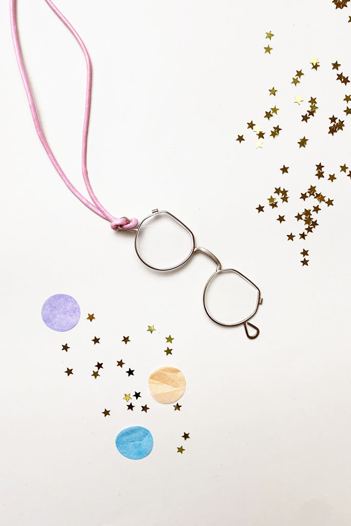 Collana lenti e cordino rosa