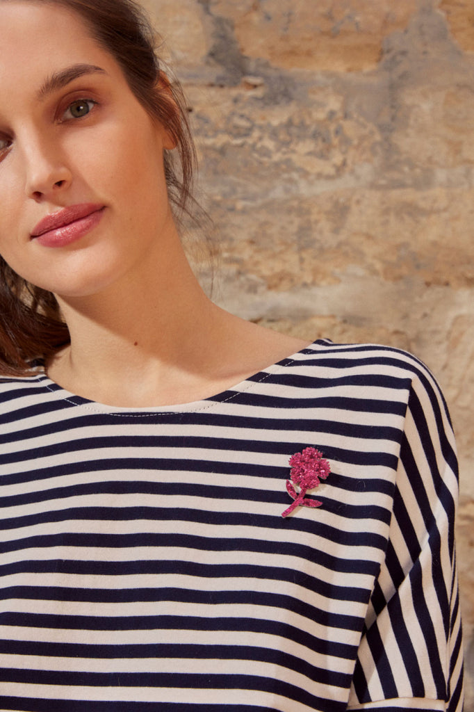 Spilla Des Petits Hauts fiore glitter fucsia