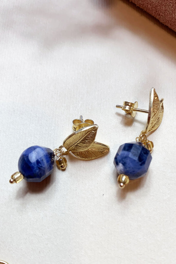 Orecchini Dressai foglia doppia con blu