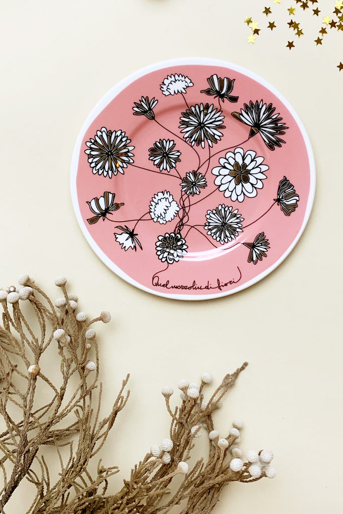 Piattino fiori rosa 'Quel mazzolin di fiori'