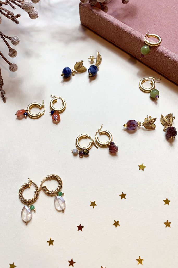 Orecchini Dressai foglia doppia con blu